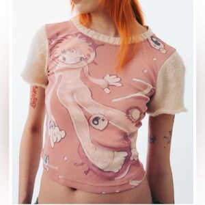 Sixth Dimension Lulu in Space Mesh Baby Tee pink XS